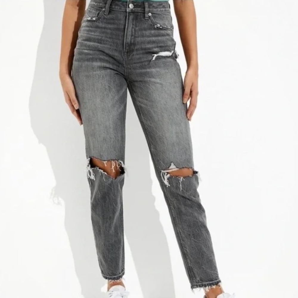 American Eagle AE Mom Jeans Smoked Grey Size 12 & 14 reg NWT - Picture 13 of 14